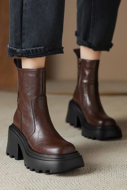 Italian-Style Soft-Soled Non-Fatiguing Thick-Soled Martin Boots for Women in Genuine Leather - 8 cm Height