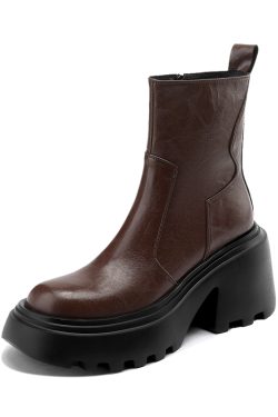 Italian-Style Soft-Soled Non-Fatiguing Thick-Soled Martin Boots for Women in Genuine Leather - 8 cm Height