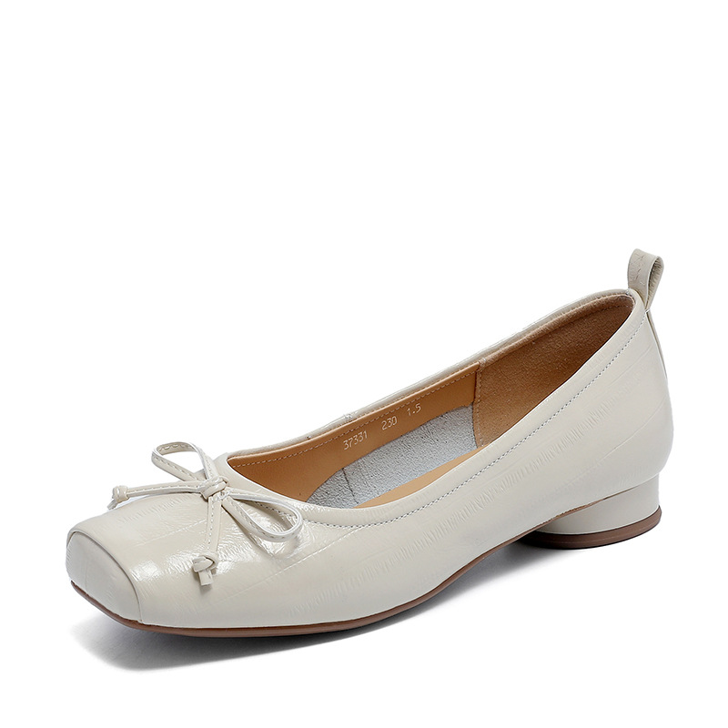 Italian-Style Soft-Soled Shoes with French Bow and Square Toe - Comfortable 2 cm Heels for Effortless All-Day Wear Italian-Style Soft-Soled Shoes with French Bow and Square Toe - Comfortable 2 cm Heels for Effortless All-Day Wear