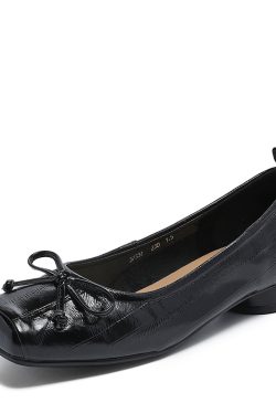 Italian-Style Soft-Soled Shoes with French Bow and Square Toe - Comfortable 2 cm Heels for Effortless All-Day Wear