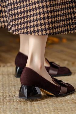 Italian-Style Suede High-Heeled Loafers for Women - Vintage French Design, Soft Sole, Comfortable Footwear