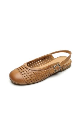Italian Woven Hollow-Out Open-Toe Sandals for Women - Exquisite Genuine Leather Flats Perfect for Summer and Skirts