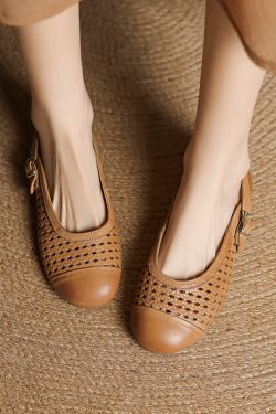Italian Woven Hollow-Out Open-Toe Sandals for Women - Exquisite Genuine Leather Flats Perfect for Summer and Skirts