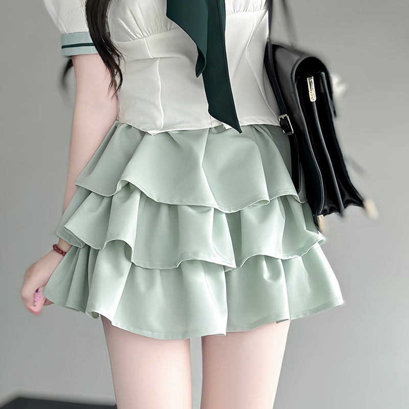 Japanese College Style Pudding Bear JK Uniform Sailor Suit Green Waist-Defined Short Sleeve Summer Outfit with Cake Skirt Japanese College Style Pudding Bear JK Uniform Sailor Suit Green Waist-Defined Short Sleeve Summer Outfit with Cake Skirt