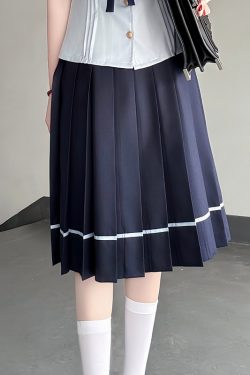 Japanese College Style Sailor Suit with Navy Collar and Waist-Collecting Design - Women's Summer Short Sleeve JK Uniform Set