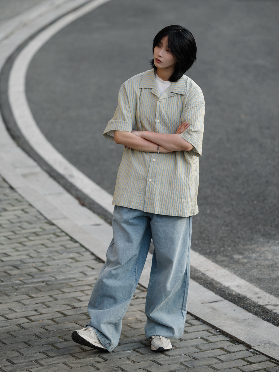 Japanese Gradient Retro Loose Straight-Leg Jeans for Men - Trendy Versatile Long Pants for Y2K and 90s Style Japanese Gradient Retro Loose Straight-Leg Jeans for Men - Trendy Versatile Long Pants for Y2K and 90s Style