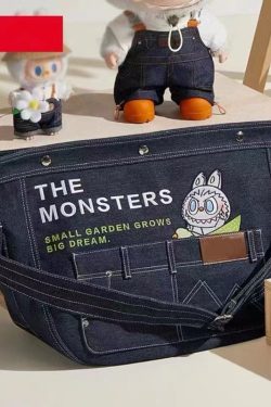 Japanese Korean Cartoon Embroidered Denim Crossbody Shoulder Bag - Large Capacity Tote for Students & Daily Commute