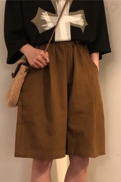 Japanese Retro Coffee Color Work Shorts for Men & Women - Summer Loose Casual Straight Wide-Leg Five-Point Pants