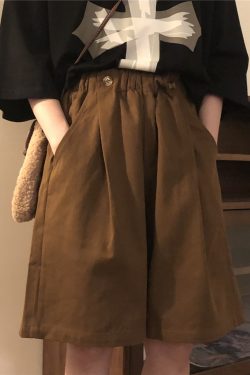 Japanese Retro Coffee Color Work Shorts for Men & Women - Summer Loose Casual Straight Wide-Leg Five-Point Pants