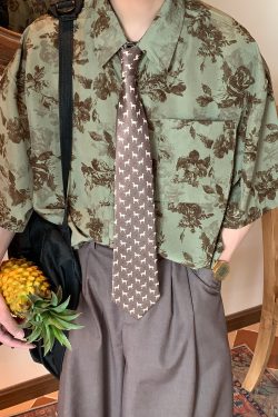 Japanese Retro Floral Print Short Sleeve Shirt - Summer Chic Hong Kong Style Casual Top for Effortless Y2K Fashion