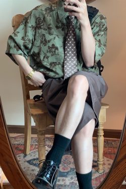 Japanese Retro Floral Print Short Sleeve Shirt - Summer Chic Hong Kong Style Casual Top for Effortless Y2K Fashion