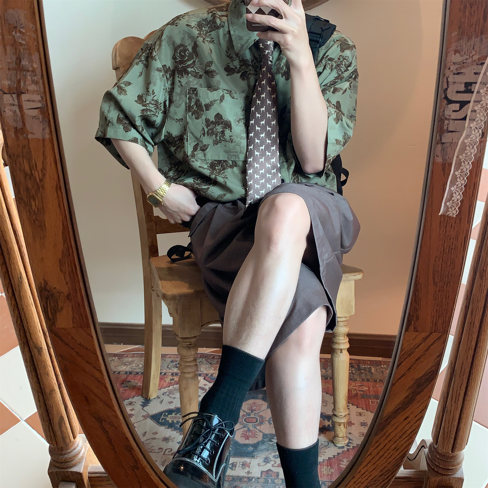 Japanese Retro Floral Print Short Sleeve Shirt - Summer Chic Hong Kong Style Casual Top for Effortless Y2K Fashion Japanese Retro Floral Print Short Sleeve Shirt - Summer Chic Hong Kong Style Casual Top for Effortless Y2K Fashion