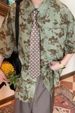 Japanese Retro Floral Print Short Sleeve Shirt - Summer Chic Hong Kong Style Casual Top for Effortless Y2K Fashion