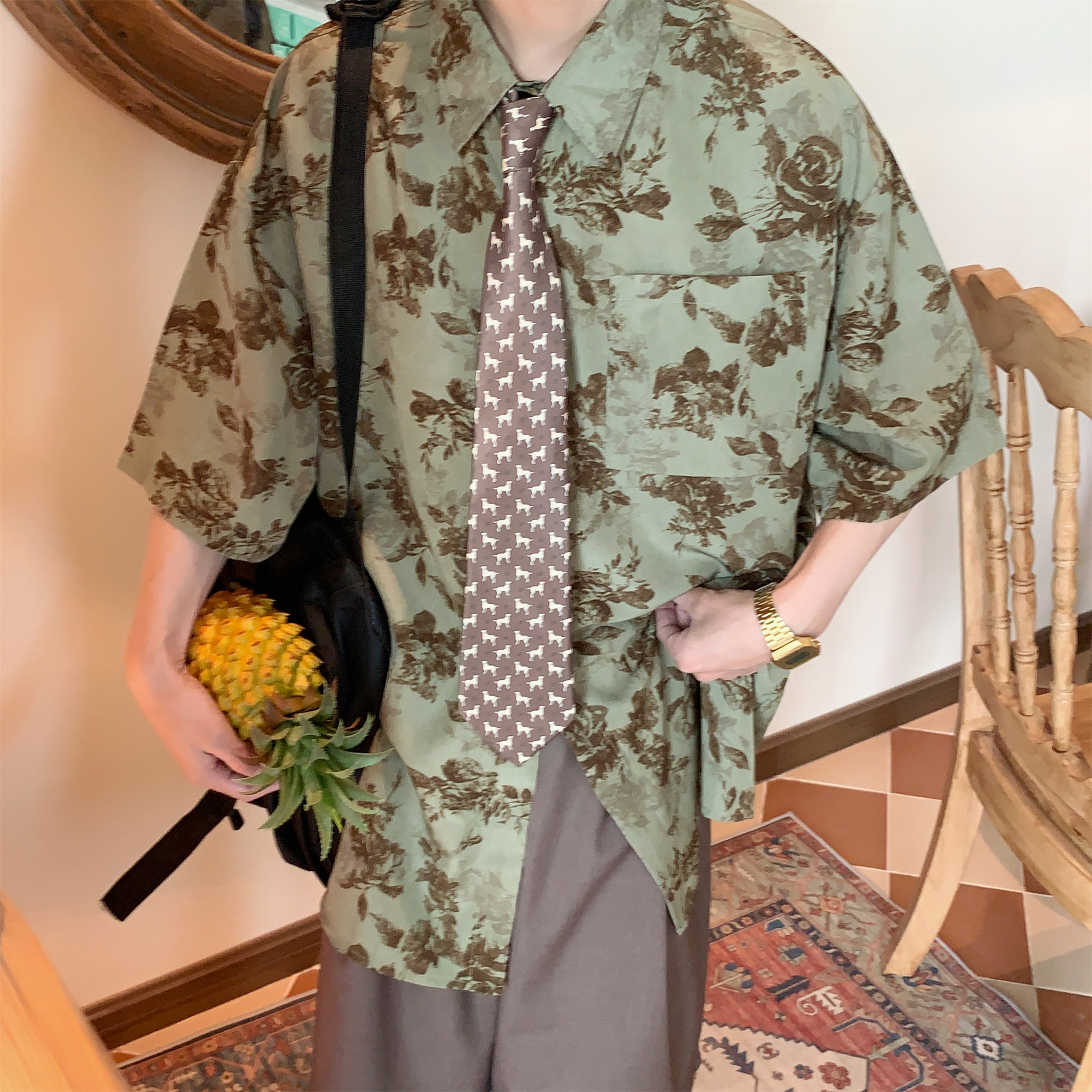 Japanese Retro Floral Print Short Sleeve Shirt - Summer Chic Hong Kong Style Casual Top for Effortless Y2K Fashion Japanese Retro Floral Print Short Sleeve Shirt - Summer Chic Hong Kong Style Casual Top for Effortless Y2K Fashion