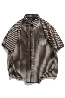 Japanese Retro Harajuku Striped Short Sleeve Shirt for Men and Women - Loose Boyfriend Style Summer Fashion Top