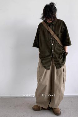 Japanese Retro Harajuku Striped Short Sleeve Shirt for Men and Women - Loose Boyfriend Style Summer Fashion Top