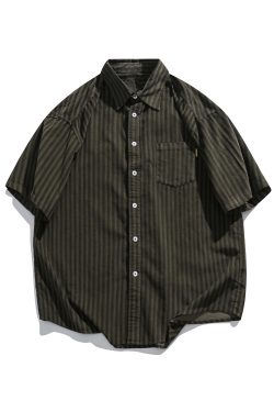 Japanese Retro Harajuku Striped Short Sleeve Shirt for Men and Women - Loose Boyfriend Style Summer Fashion Top