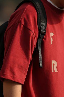 Japanese Retro Loose Casual Red Short Sleeve T-Shirt for Men and Women, Summer Letter Print Heavyweight Cotton Top