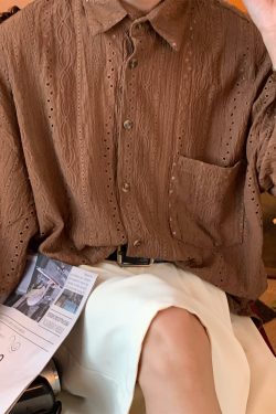 Japanese Retro Minimalist Hollow Short Sleeve Shirt - Handmade Light Luxury Unisex Summer Fashion Top