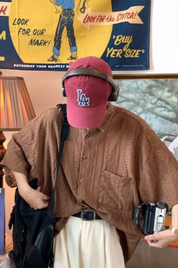 Japanese Retro Minimalist Hollow Short Sleeve Shirt - Summer Light Luxury Unisex Top for a Niche 90s Aesthetic