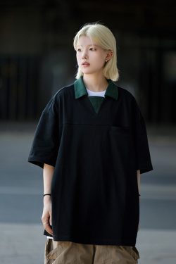 Japanese Retro Niche Design Lapel Polo Shirt for Men - Short Sleeve Commuting Style Summer T-Shirt