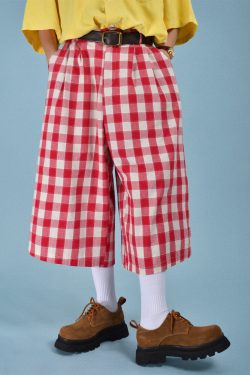 Japanese Retro Plaid Loose Casual Unisex Summer Wide-Leg Three-Quarter Pants - Versatile 90s Inspired Fashion