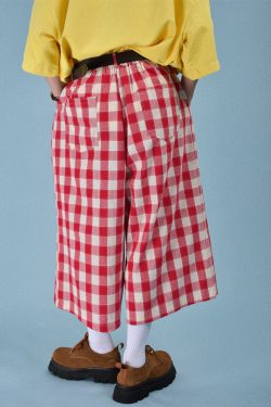 Japanese Retro Plaid Loose Casual Unisex Wide-Leg Summer Pants - Versatile Three-Quarter Length for Effortless Style