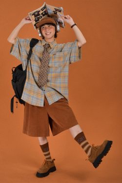 Japanese Retro Plaid Short Sleeve Shirt for Men and Women, Summer Loose Checkered Half Sleeve Top, Versatile 90s Style Fashion