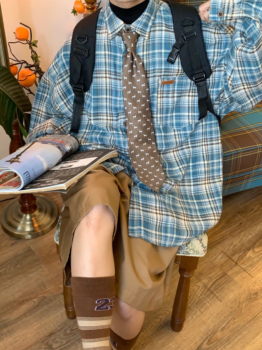 Japanese Retro Plaid Short Sleeve Shirt for Men and Women, Summer Versatile Loose Checkered Half Sleeve Top - Y2K Style Japanese Retro Plaid Short Sleeve Shirt for Men and Women, Summer Versatile Loose Checkered Half Sleeve Top - Y2K Style