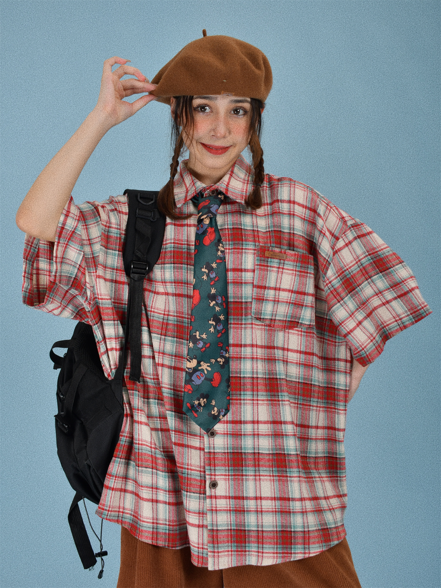 Japanese Retro Plaid Short Sleeve Shirt for Men and Women, Summer Versatile Loose Checkered Half Sleeve Top - Y2K Style Japanese Retro Plaid Short Sleeve Shirt for Men and Women, Summer Versatile Loose Checkered Half Sleeve Top - Y2K Style