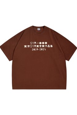 Japanese Retro Round Neck City Boy Short Sleeve T-Shirt for Men - Loose Fit Trendy Letter Print Tee, Y2K Style Fashion Top