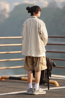 Japanese Retro Striped Long Sleeve Shirt for Men and Women – Versatile Casual Top, Spring Fashion Essential