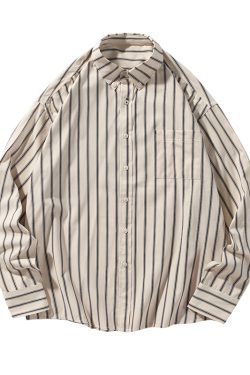 Japanese Retro Striped Long Sleeve Shirt for Men and Women – Versatile Casual Top, Spring Fashion Essential