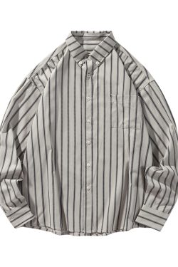 Japanese Retro Striped Long Sleeve Shirt for Men and Women – Versatile Casual Top, Spring Fashion Essential