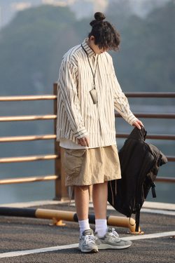 Japanese Retro Striped Long Sleeve Shirt for Men and Women – Versatile Casual Top, Spring Fashion Essential