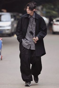 Japanese Retro Striped Long Sleeve Shirt Unisex Oversized Trendy 90s Inspired Casual Wear