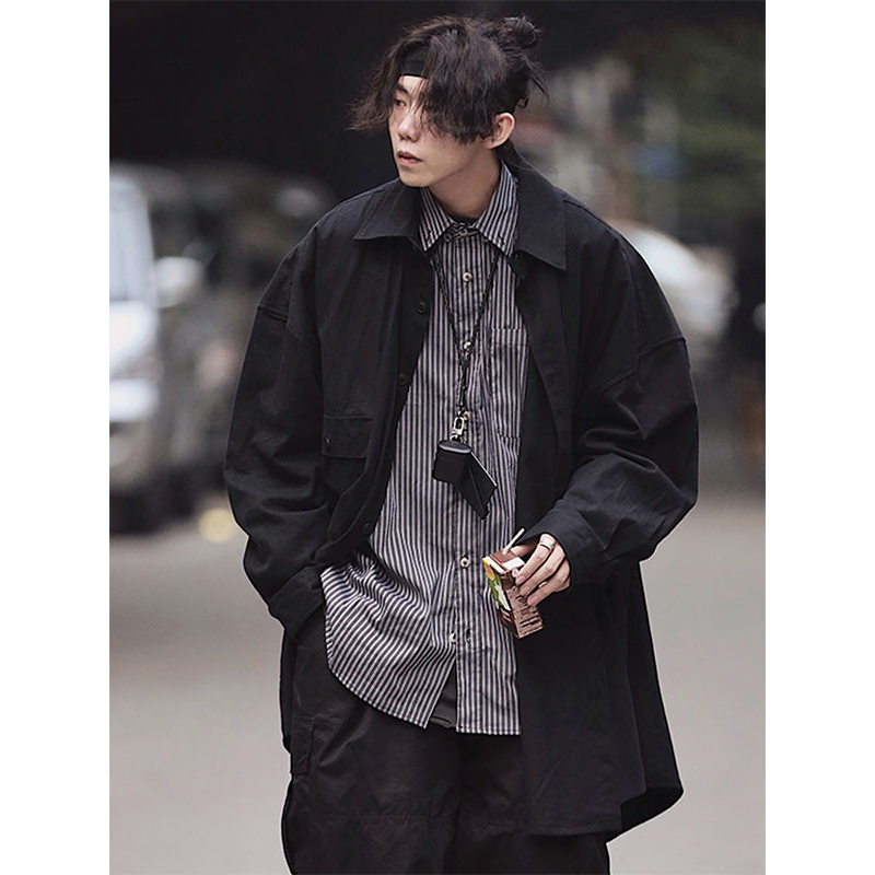 Japanese Retro Striped Long Sleeve Shirt Unisex Oversized Trendy 90s Inspired Casual Wear Japanese Retro Striped Long Sleeve Shirt Unisex Oversized Trendy 90s Inspired Casual Wear