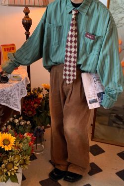 Japanese Retro Vertical Striped Long Sleeve Shirt - 2024 Autumn Loose Fit Sun Protection Top for a Relaxed Y2K Look