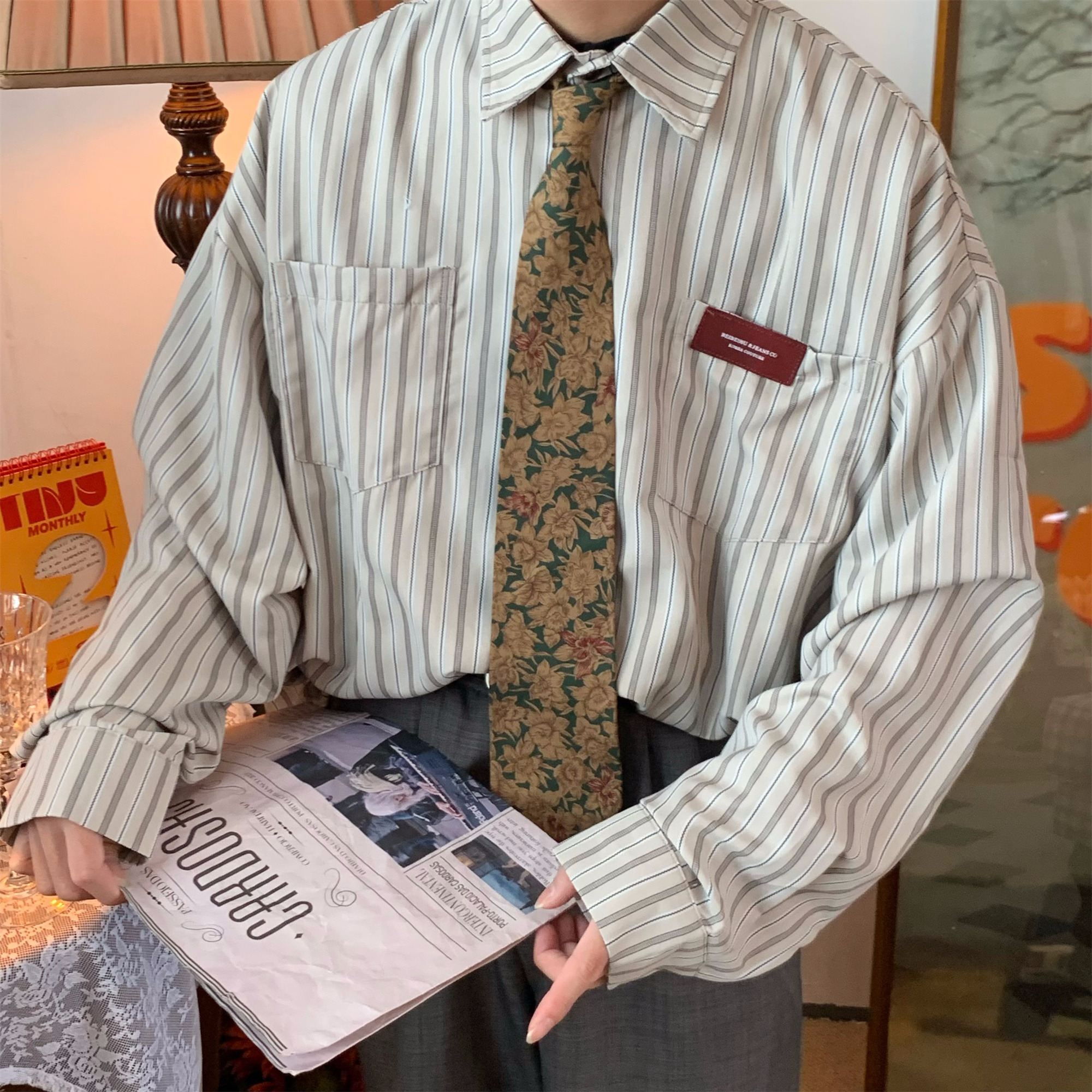 Japanese Retro Vertical Striped Long Sleeve Shirt - 2024 Autumn Loose Fit Sun Protection Top for a Relaxed Y2K Look Japanese Retro Vertical Striped Long Sleeve Shirt - 2024 Autumn Loose Fit Sun Protection Top for a Relaxed Y2K Look