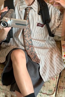 Japanese Retro Vertical Striped Loose Short Sleeve Shirt - 2024 Summer Trendy Minimalist Fashion Top