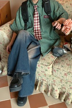 Japanese Retro Vertical Striped Loose Short Sleeve Shirt - 2024 Summer Trendy Minimalist Fashion Top