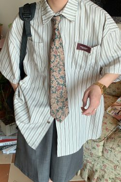 Japanese Retro Vertical Striped Loose Short Sleeve Shirt - 2024 Summer Trendy Minimalist Style for Casual Wear