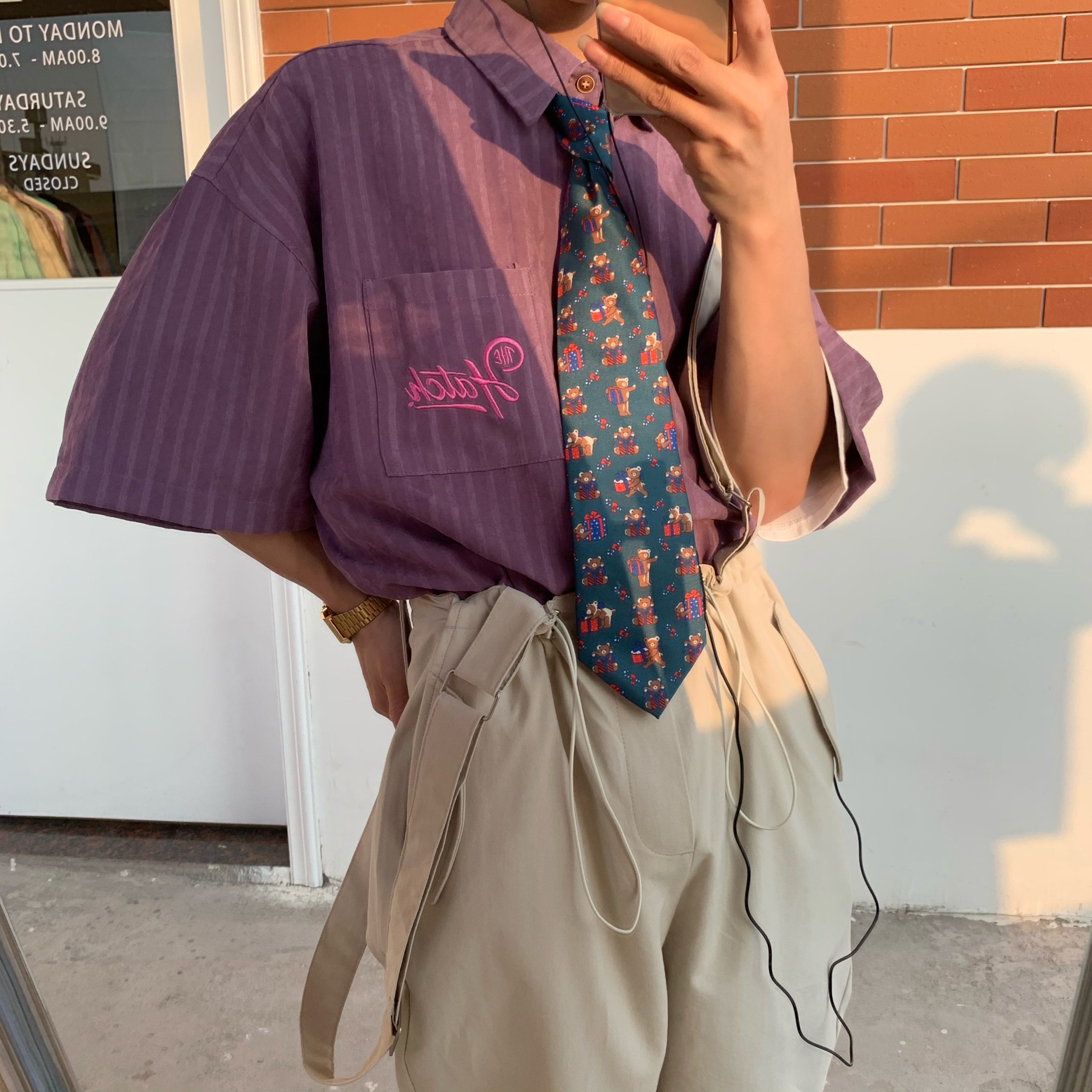 Japanese Retro Vertical Striped Short Sleeve Shirt for Summer, Versatile Half Sleeve Couple's Top in Hong Kong Style Japanese Retro Vertical Striped Short Sleeve Shirt for Summer, Versatile Half Sleeve Couple's Top in Hong Kong Style