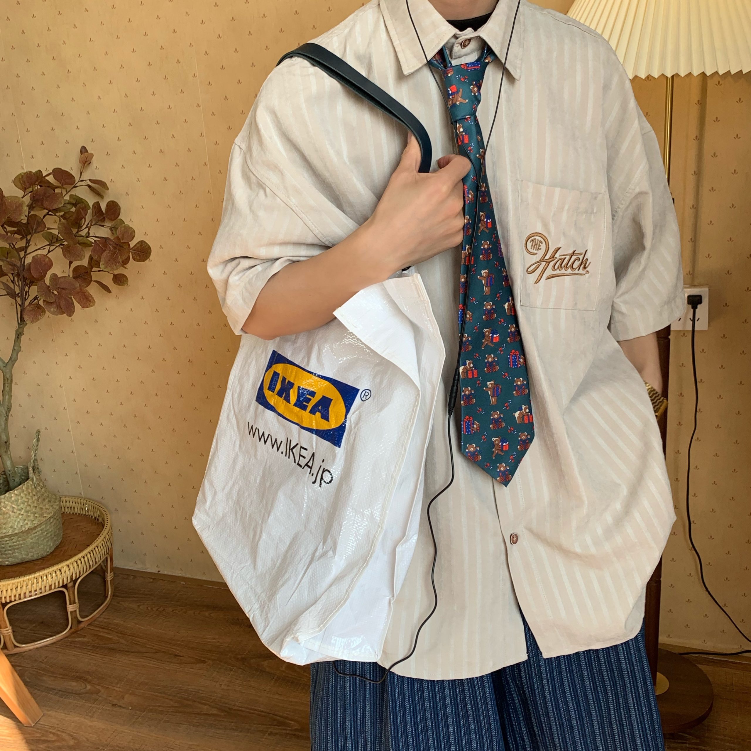 Japanese Retro Vertical Striped Short Sleeve Shirt for Summer, Versatile Half Sleeve Couple's Top in Hong Kong Style Japanese Retro Vertical Striped Short Sleeve Shirt for Summer, Versatile Half Sleeve Couple's Top in Hong Kong Style