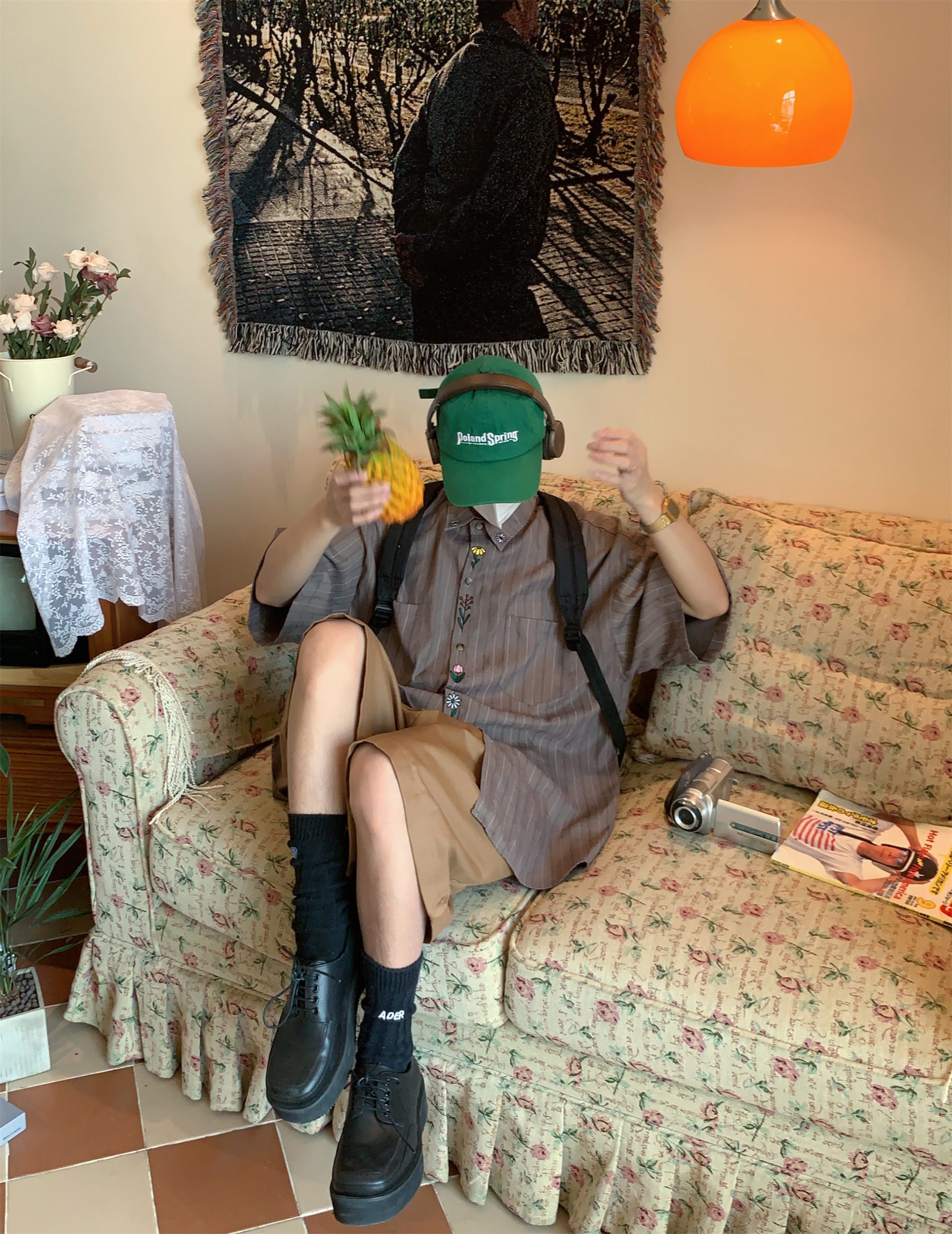 Japanese Retro Vertical Striped Short Sleeve Shirt, Handmade Vintage Embroidered Summer Couple Top, Y2K Niche Design Japanese Retro Vertical Striped Short Sleeve Shirt, Handmade Vintage Embroidered Summer Couple Top, Y2K Niche Design