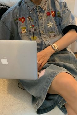 Japanese Retro Vintage Washed Denim Shirt for Summer - Short Sleeve Couple Top - 90s Inspired Fashion