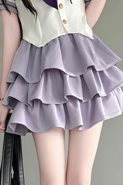 Japanese Sailor Suit Women's Summer Outfit - Pudding Bear Inspired JK Uniform with Waist-Defined Short Sleeve & Purple Cake Skirt