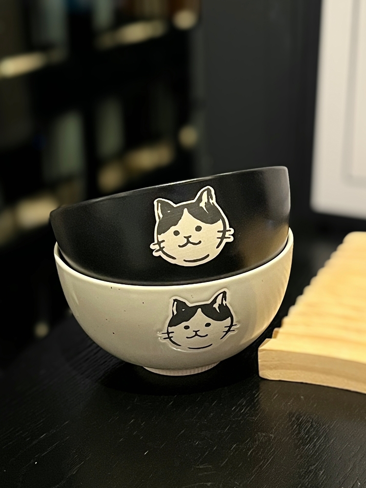 Japanese-Style Cat Ceramic Rice Bowl, Cute Home Use Bowl for Girls, INS Children's Feeding Bowl, Adorable Kitchen Decor Japanese-Style Cat Ceramic Rice Bowl, Cute Home Use Bowl for Girls, INS Children's Feeding Bowl, Adorable Kitchen Decor