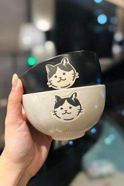 Japanese-Style Cat Ceramic Rice Bowl, Cute Home Use Bowl for Girls, INS Children's Feeding Bowl, Adorable Kitchen Decor