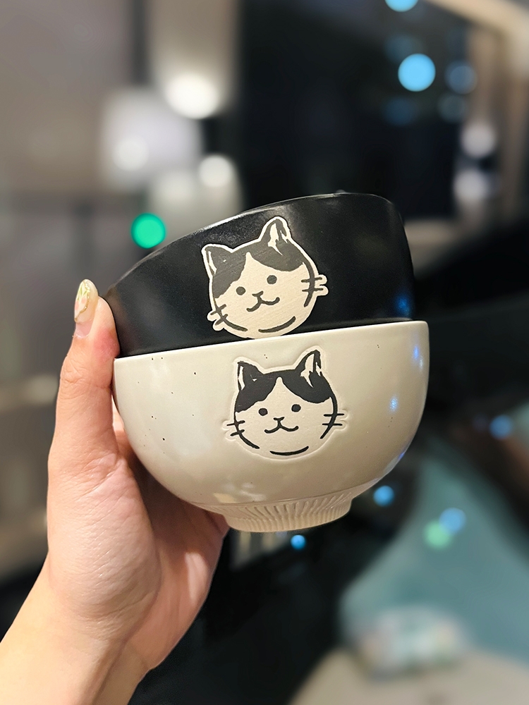 Japanese-Style Cat Ceramic Rice Bowl, Cute Home Use Bowl for Girls, INS Children's Feeding Bowl, Adorable Kitchen Decor Japanese-Style Cat Ceramic Rice Bowl, Cute Home Use Bowl for Girls, INS Children's Feeding Bowl, Adorable Kitchen Decor